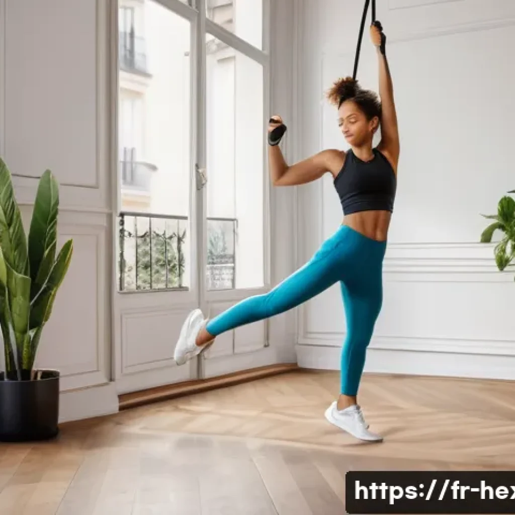 집에서 쉽게 하는 유산소 운동 추천 - A young woman in sporty casual wear doing jump rope exercise indoors in a cozy, sunlit Parisian apar...