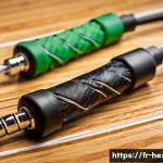 스피드 로프와 일반 줄넘기의 차이 - A detailed close-up of two jump ropes side by side on a wooden gym floor: one is a traditional heavy...
